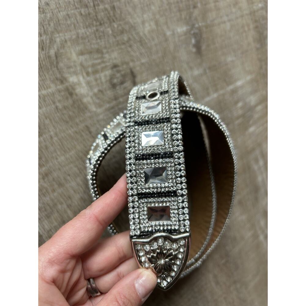 Western Rhinestone Concho Belt Womens Silver Crystal Studded Cowgirl 34-38 - Picture 8 of 16